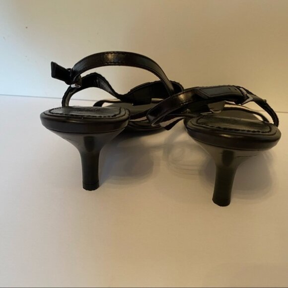 BALLY SHOES SANDALS HEELS BLACK LEATHER T ANKLE STRAPS SIZE 38.5 EU ITALY - Picture 8 of 11